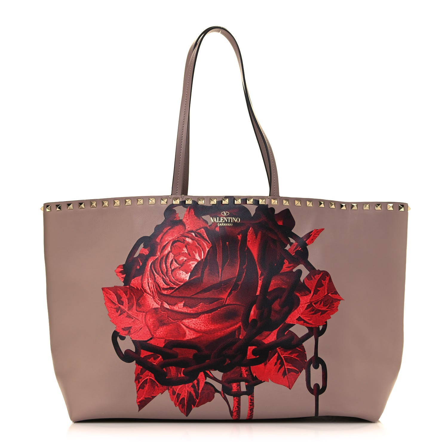Valentino Garavani X UNDERCOVER Calfskin Print Rockstud Shoulder Tote Poudre 1 of 15