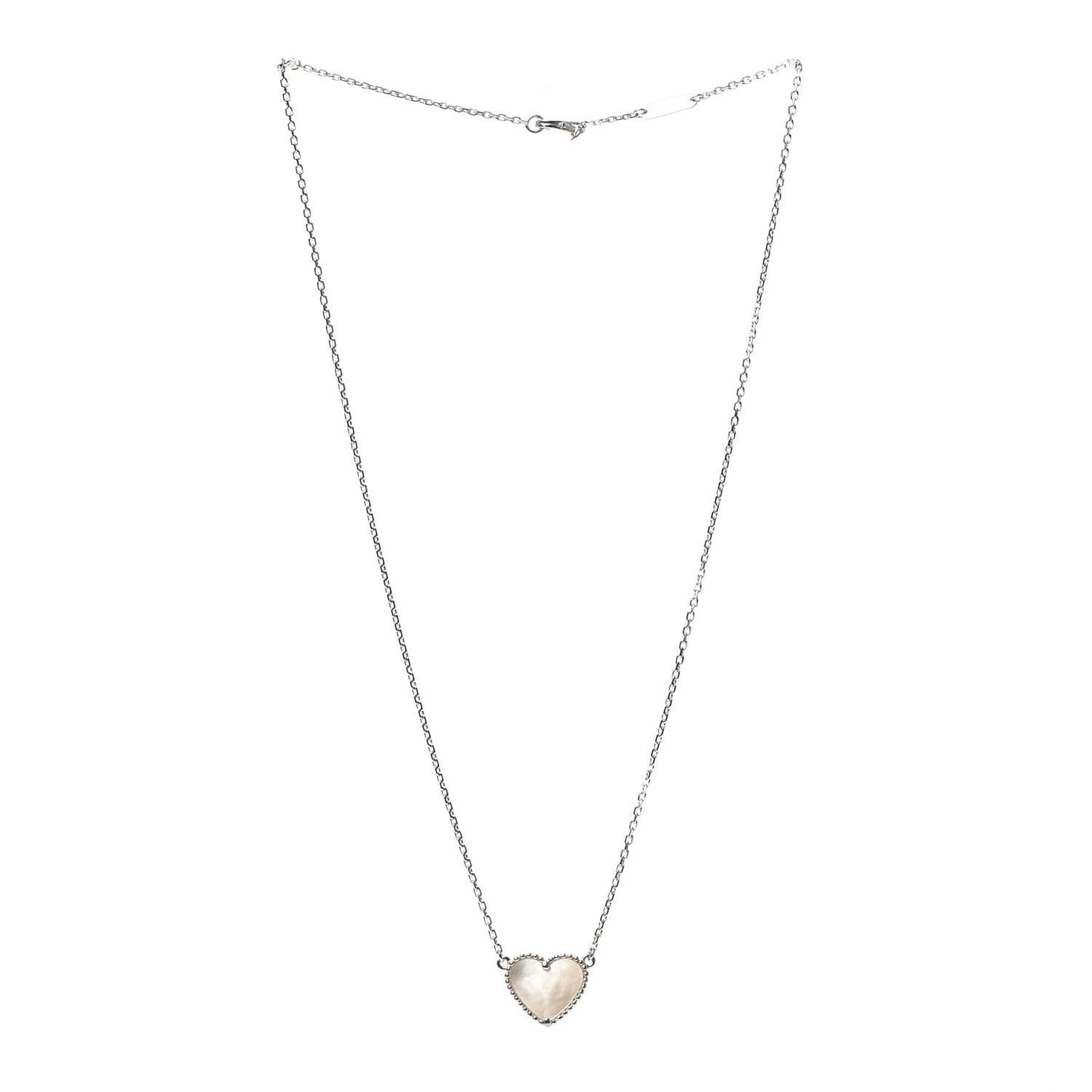 18K White Gold Mother of Pearl Lucky Alhambra Heart Pendant Necklace