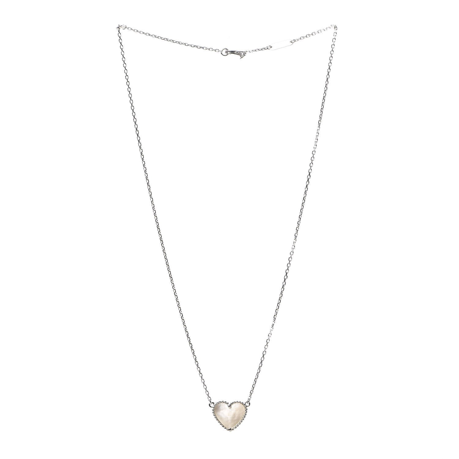 Van Cleef & Arpels 18K White Gold Mother of Pearl Lucky Alhambra Heart Pendant Necklace 3 of 5