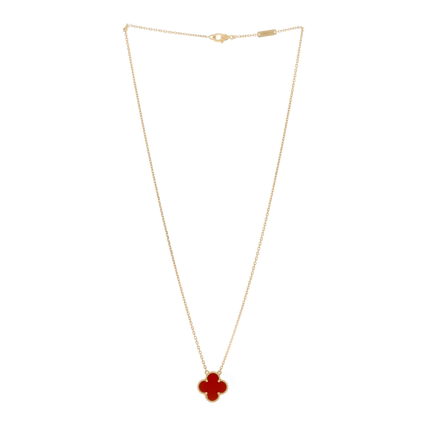 18K Yellow Gold Carnelian Vintage Alhambra Pendant Necklace