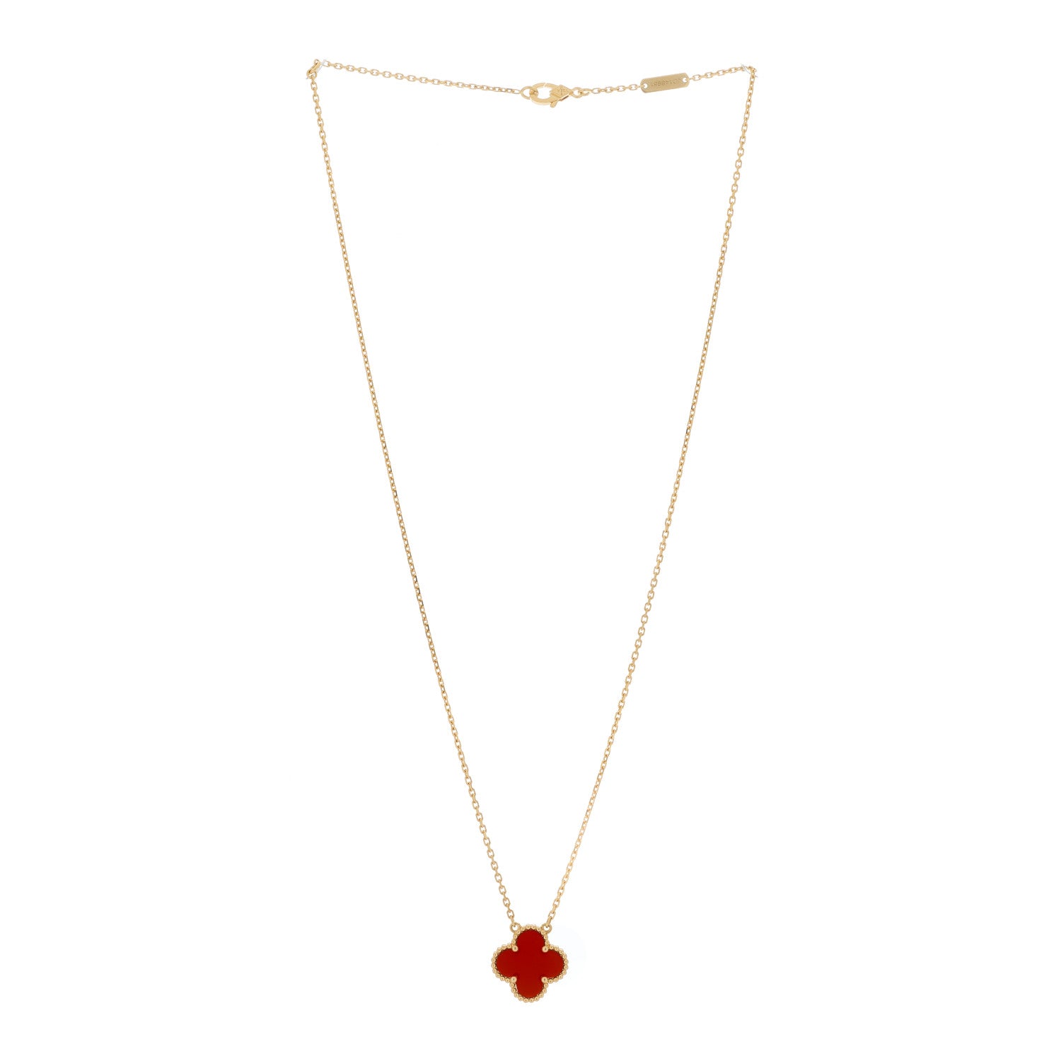 Van Cleef & Arpels 18K Yellow Gold Carnelian Vintage Alhambra Pendant Necklace 2 of 5