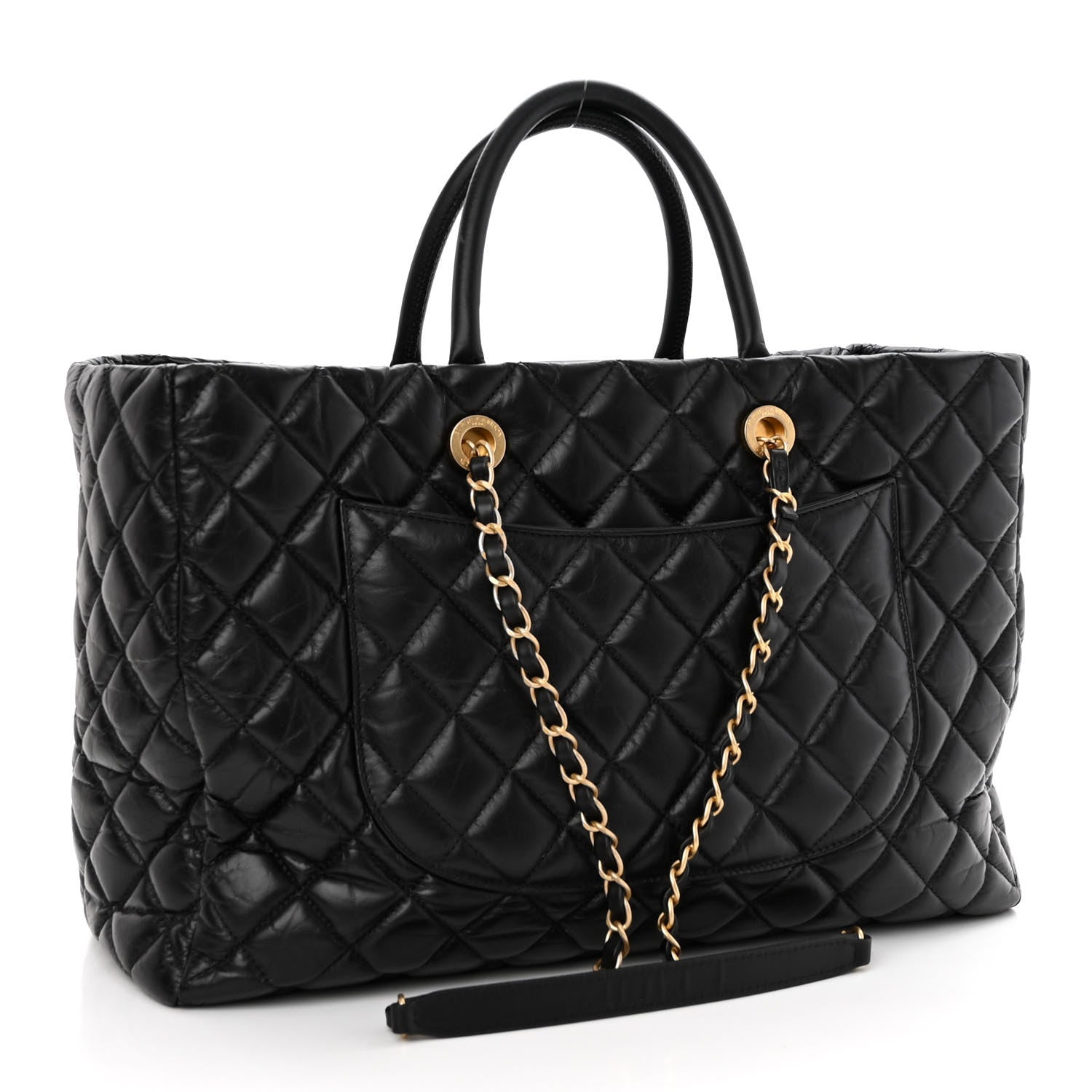 Chanel Aged Calfskin Quilted Large Coco Handle Shopping Tote Black 3 of 12
