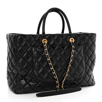 Chanel Aged Calfskin Quilted Large Coco Handle Shopping Tote Black 3 of 12