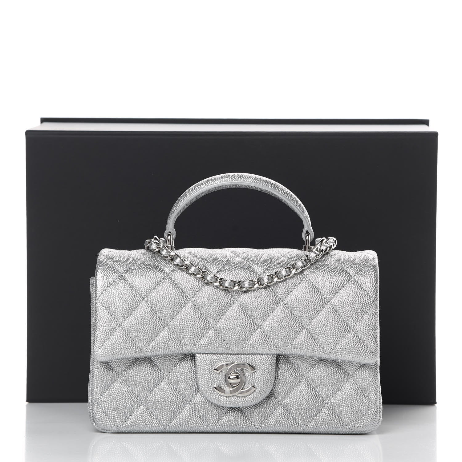 Chanel Metallic Caviar Quilted Mini Top Handle Rectangular Flap Silver 11 of 11