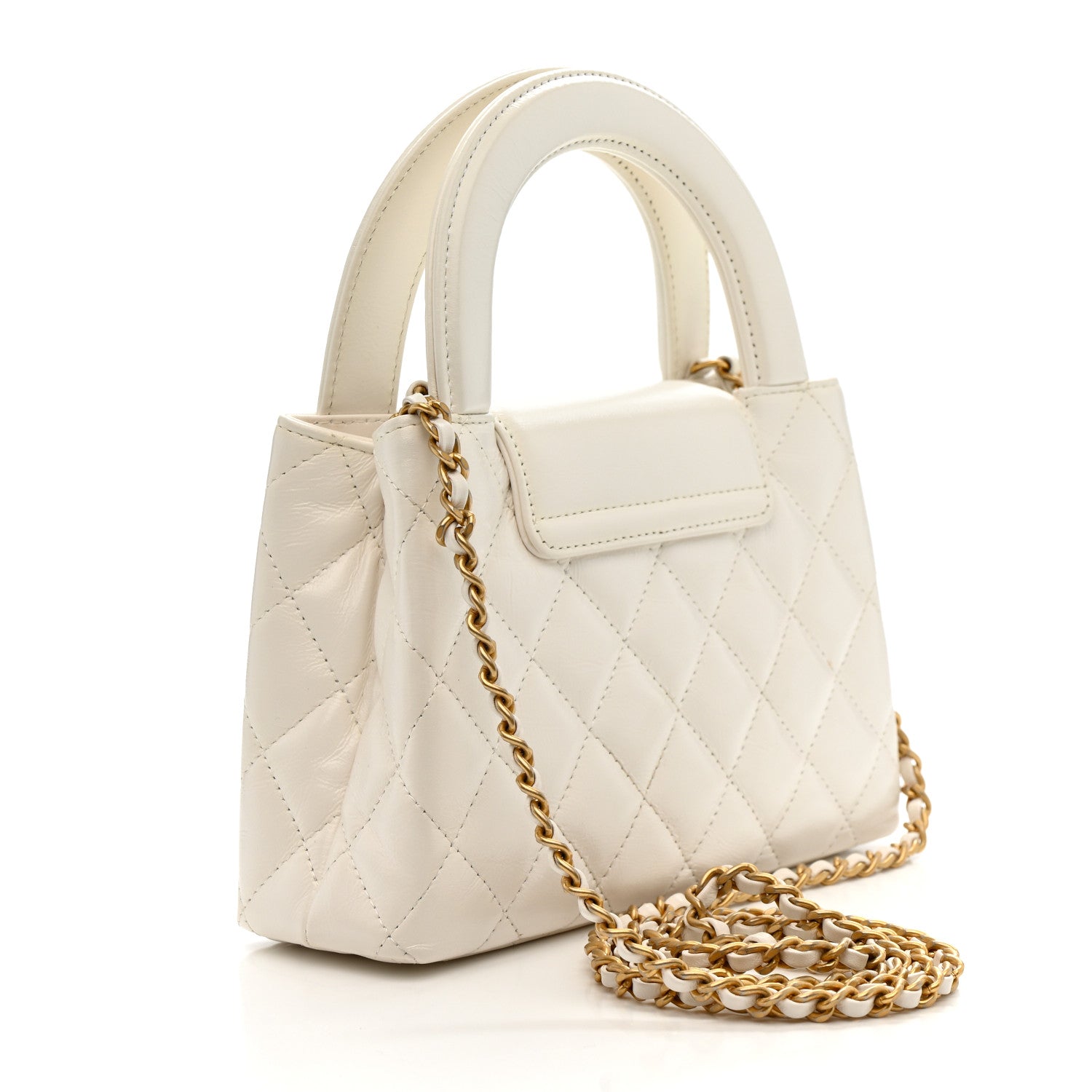 Chanel Shiny Aged Calfskin Quilted Nano Kelly Shopper White 3 of 11