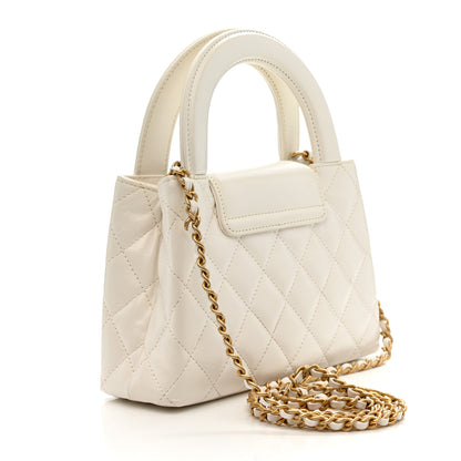 Chanel Shiny Aged Calfskin Quilted Nano Kelly Shopper White 3 of 11