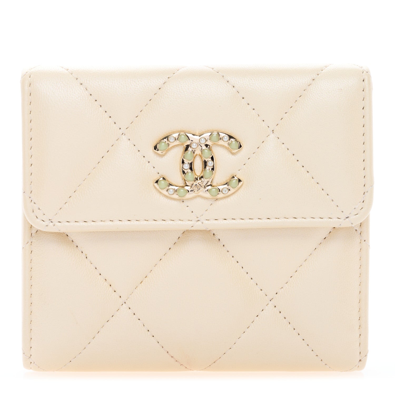 Chanel Iridescent Calfskin Quilted Compact Flap Wallet Beige 1 of 6