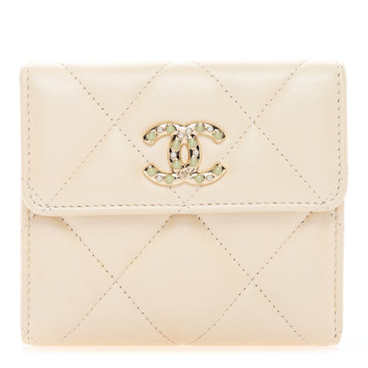 Chanel Iridescent Calfskin Quilted Compact Flap Wallet Beige 1 of 6
