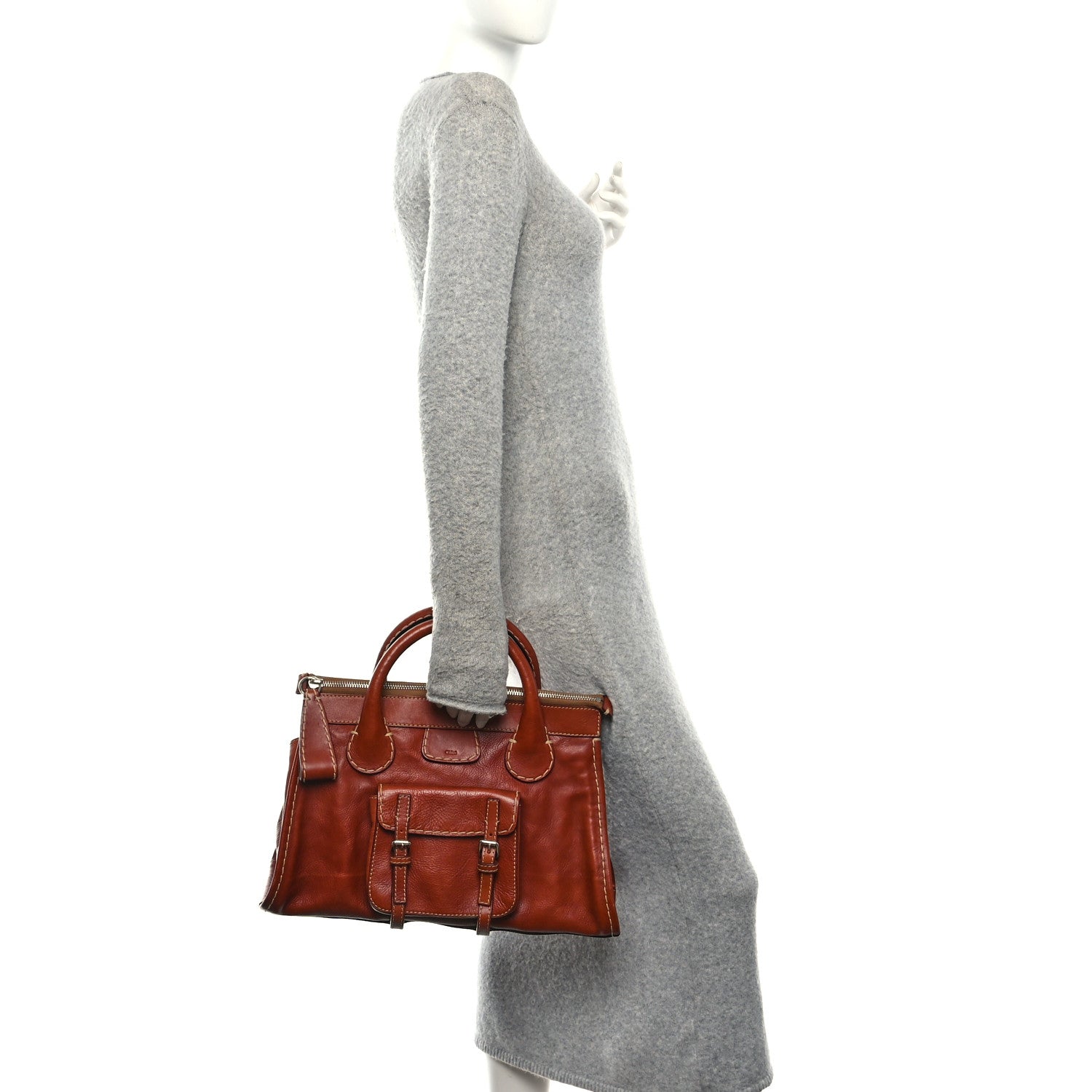 Chloe Calfskin Edith Satchel Ecureil Brown 2 of 10