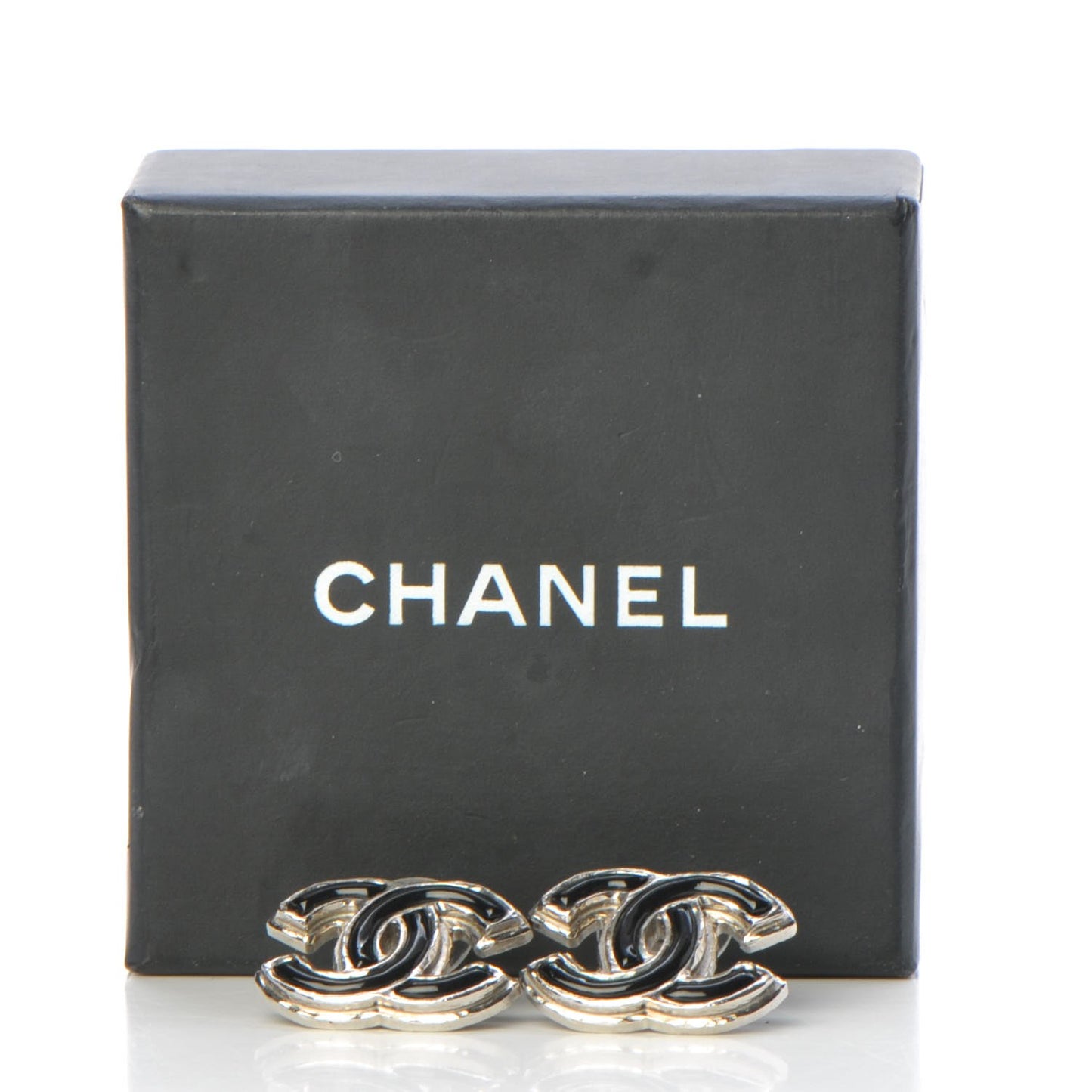 Enamel CC Earrings Black Silver