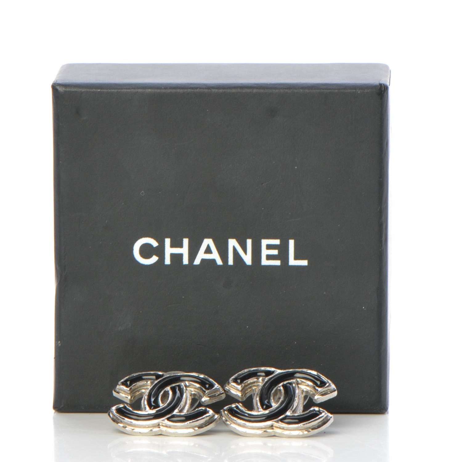 Chanel Enamel CC Earrings Black Silver 7 of 7