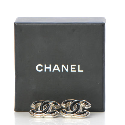 Chanel Enamel CC Earrings Black Silver 7 of 7