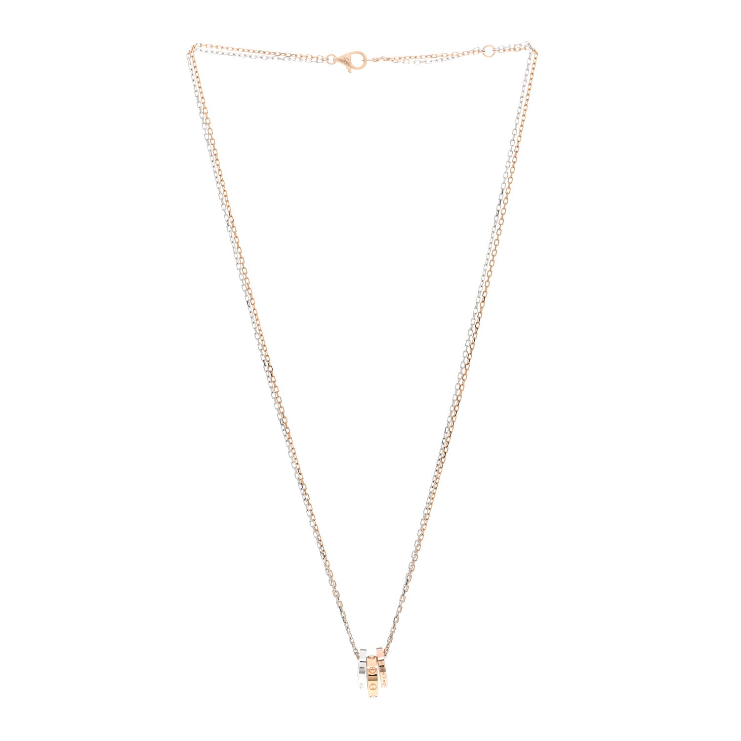 Cartier 18K White Pink Gold Diamond Three Ring LOVE Pendant Necklace 3 of 4
