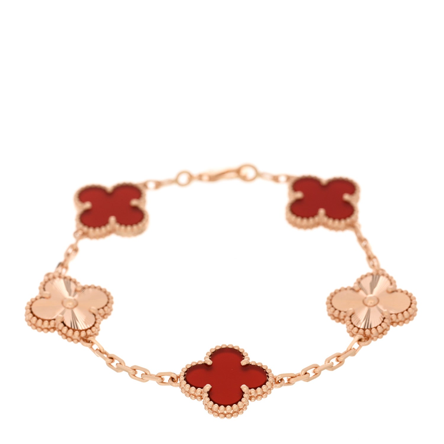 Van Cleef & Arpels 18K Rose Gold Carnelian 5 Motifs Guilloche Vintage Alhambra Bracelet 1 of 4