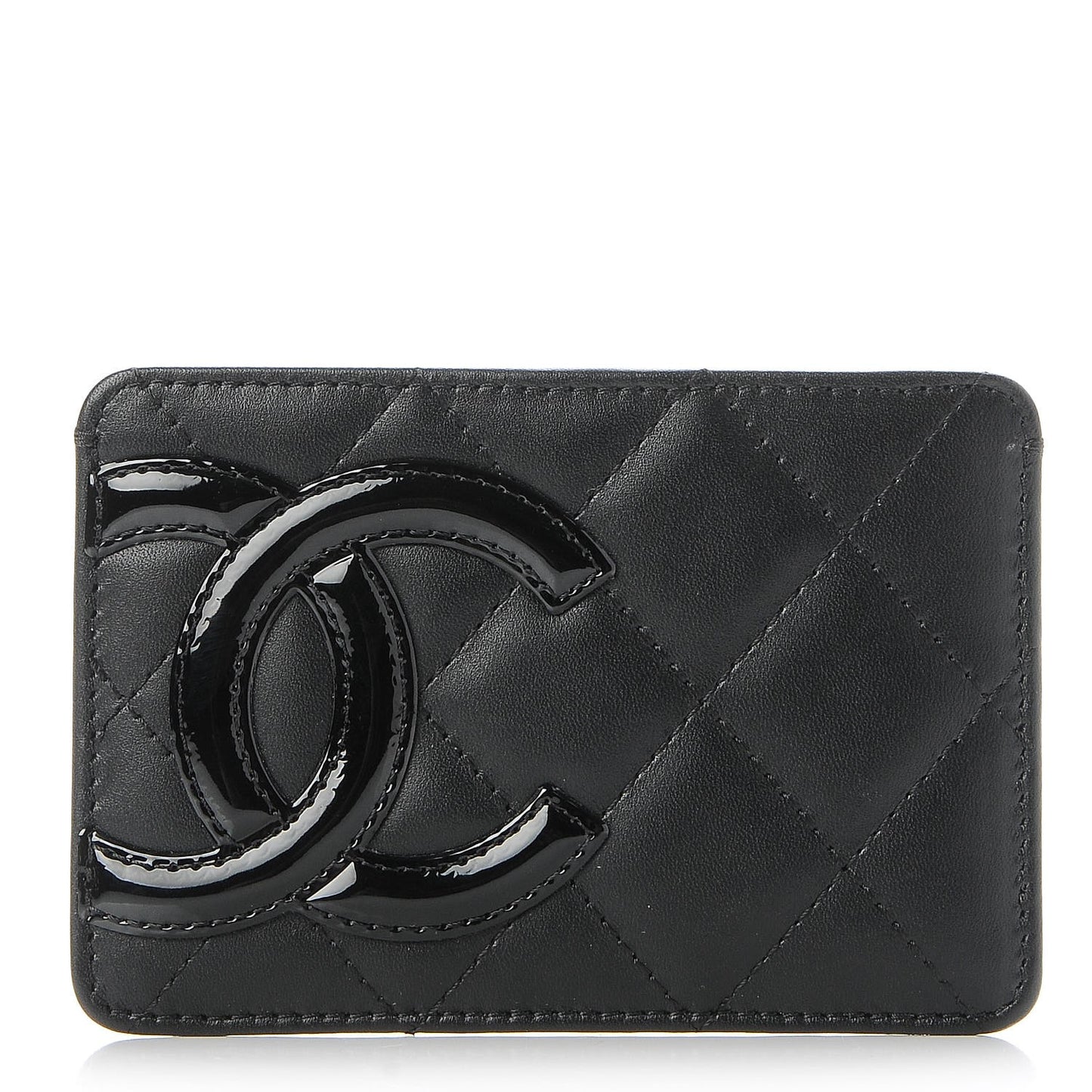 Calfskin Quilted Cambon Card Holder Black