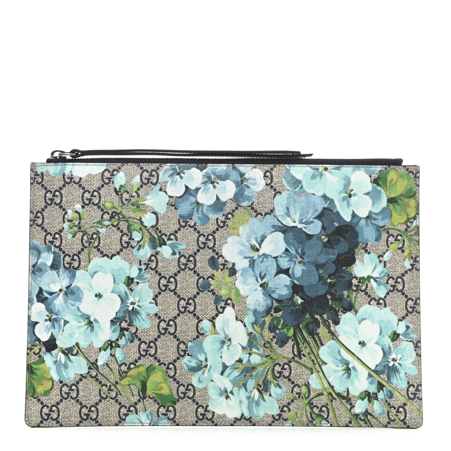 Gucci GG Supreme Monogram Blooms Large Zip Pouch Blue 1 of 6