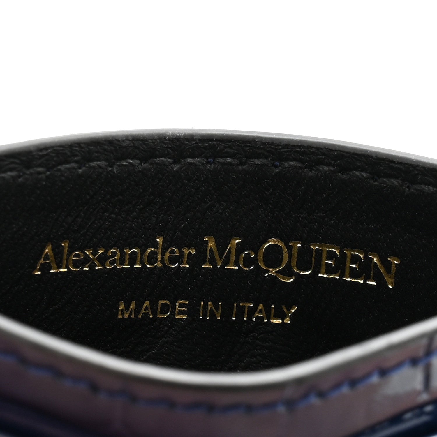 Alexander McQueen Patent Crocodile Embossed Skull Card Holder Navy 6 of 8