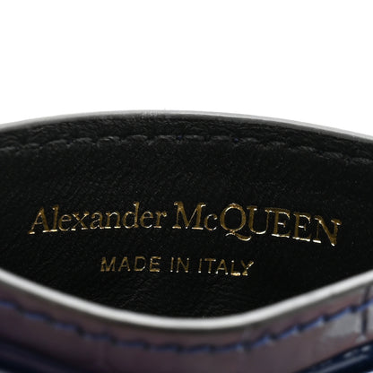 Alexander McQueen Patent Crocodile Embossed Skull Card Holder Navy 6 of 8