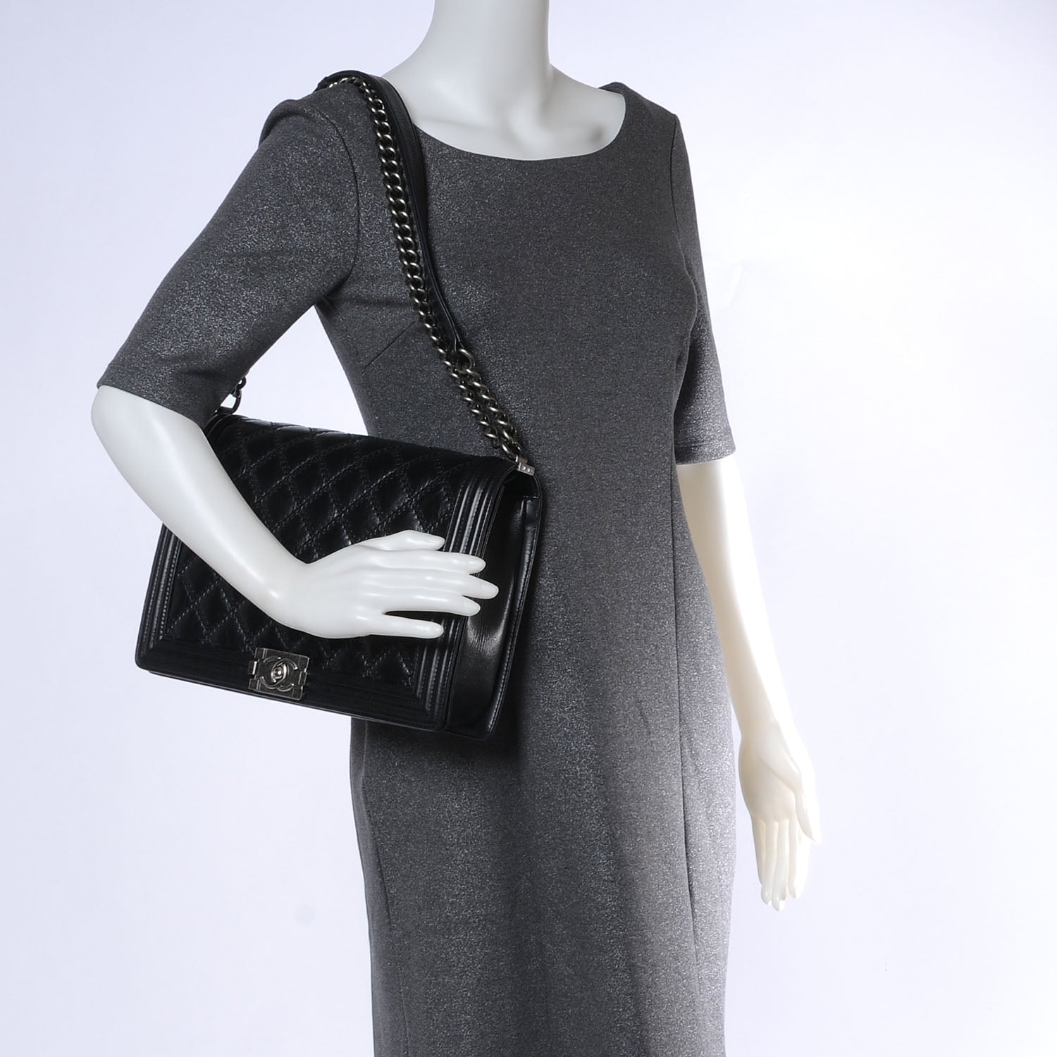 Chanel Calfskin Double Stitch Large Boy Flap Black 2 of 7