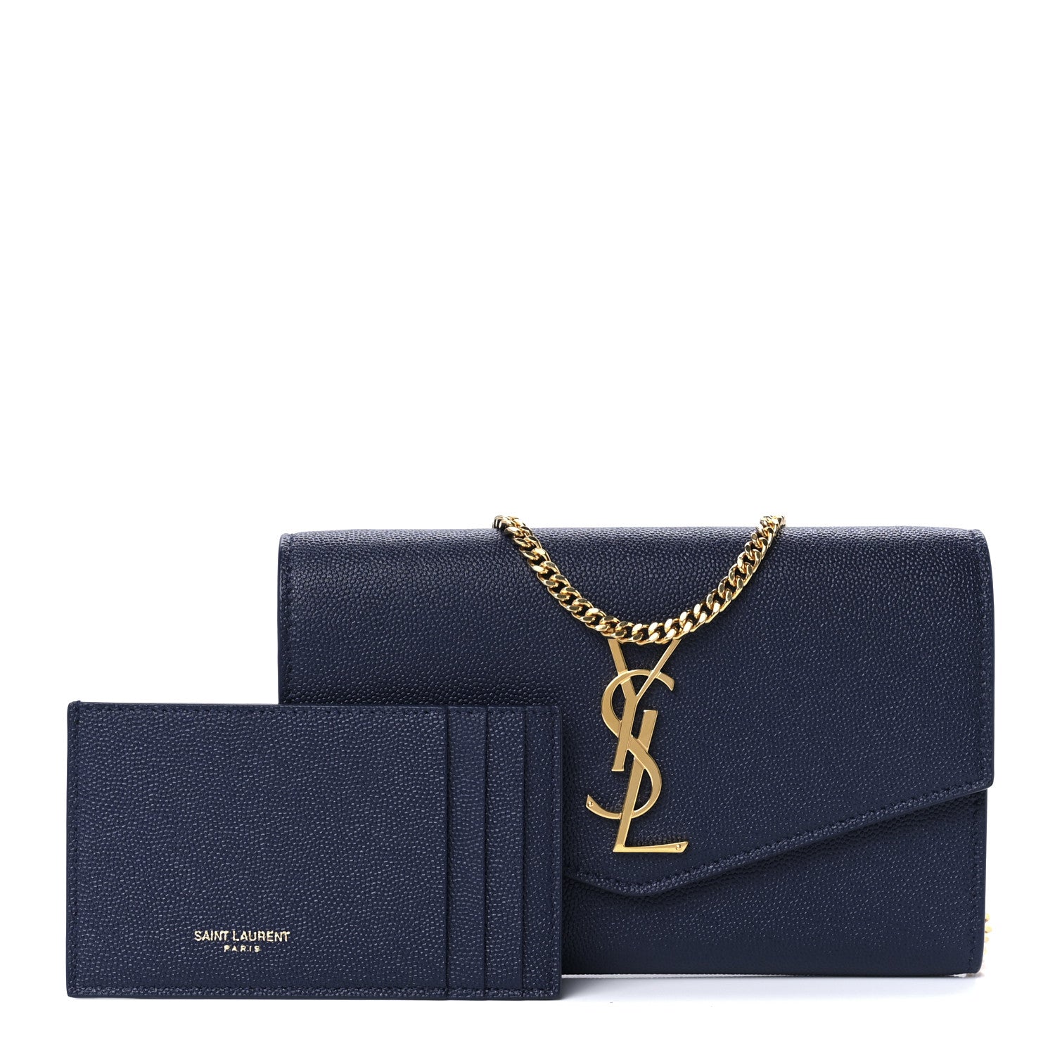 Saint Laurent Grain De Poudre Monogram Uptown Chain Wallet Blue Charron 1 of 15