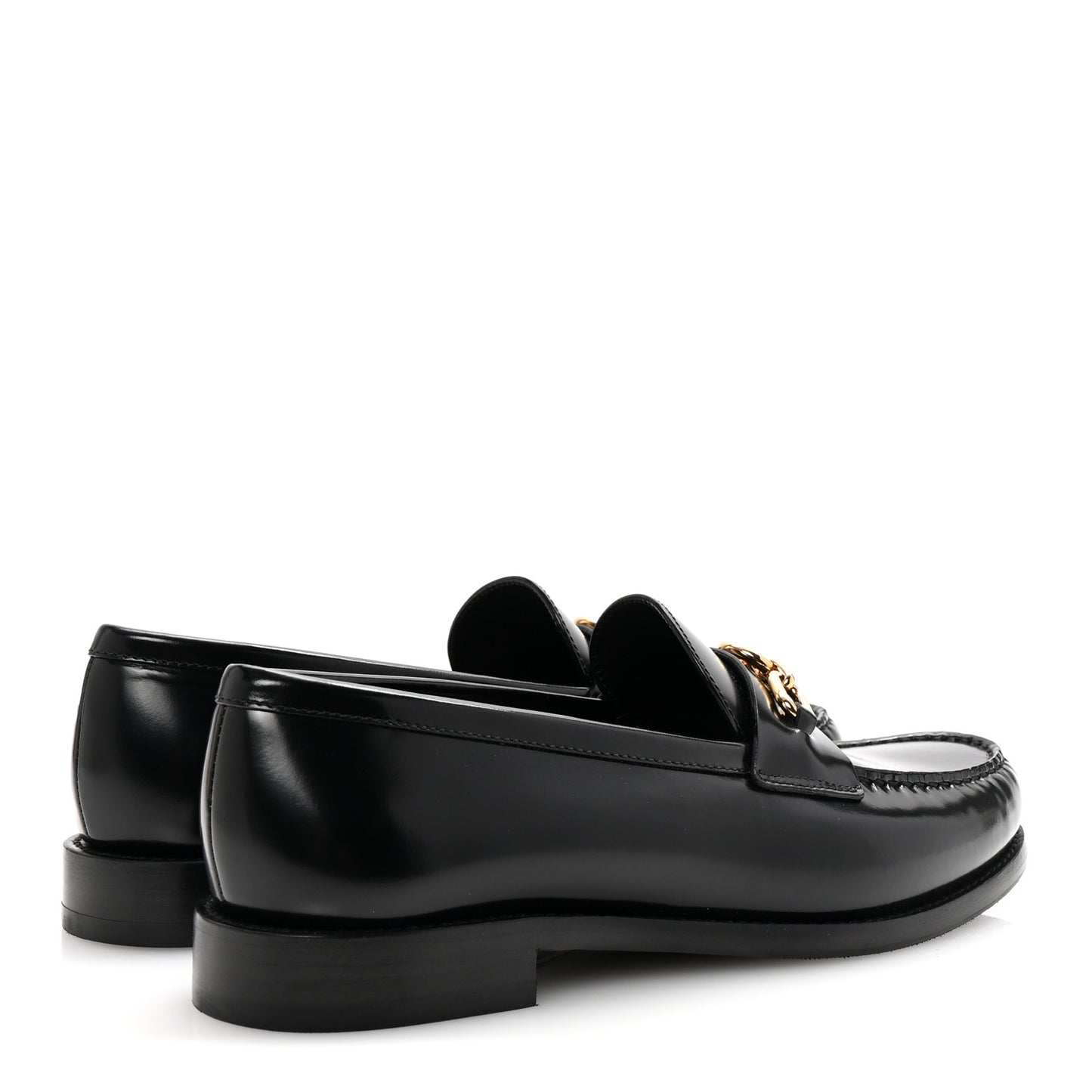 Glazed Calfskin Chess Flat Loafer 39.5 Black