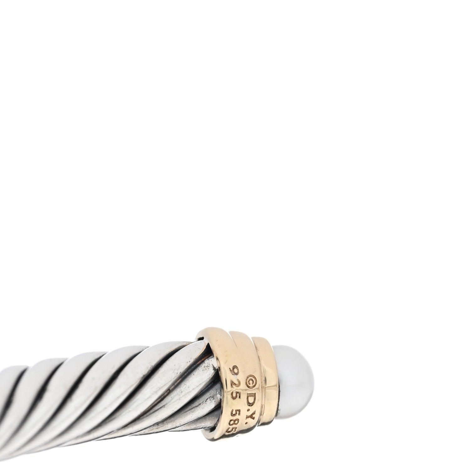 David Yurman Sterling Silver 14K Yellow Gold Pearl 5mm Cable Classics Petite Bracelet 3 of 3