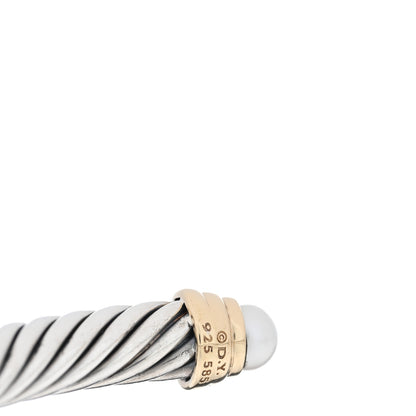 David Yurman Sterling Silver 14K Yellow Gold Pearl 5mm Cable Classics Petite Bracelet 3 of 3