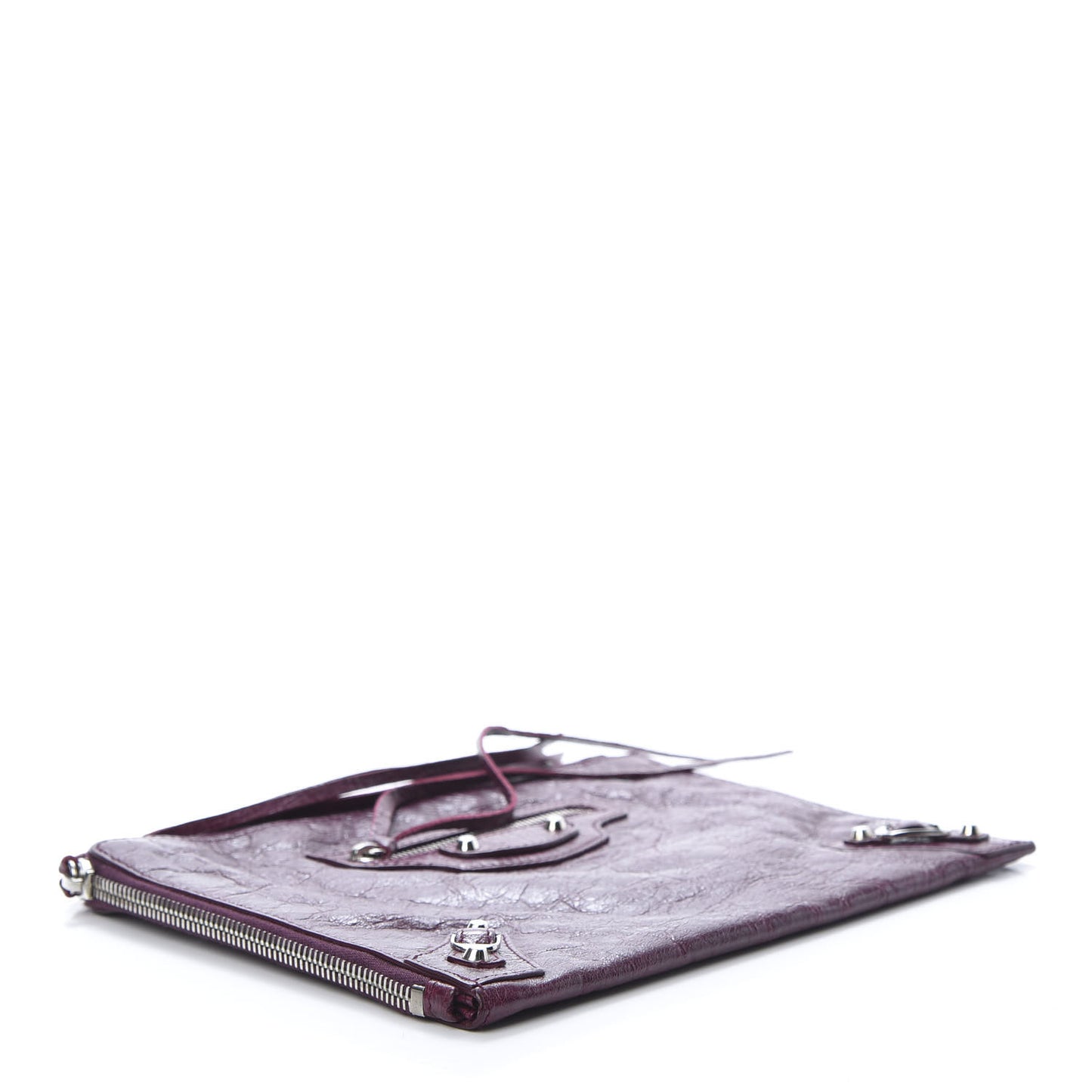 Agneau Arena Classic Silver Hardware Small Pouch Violet Prune