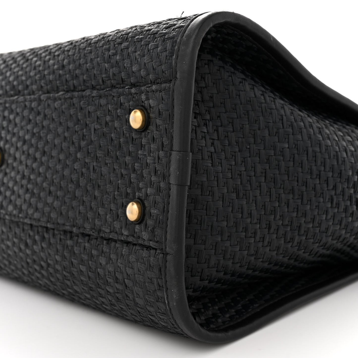 Straw Raffia Calfskin Chain Small Deauville Tote Black