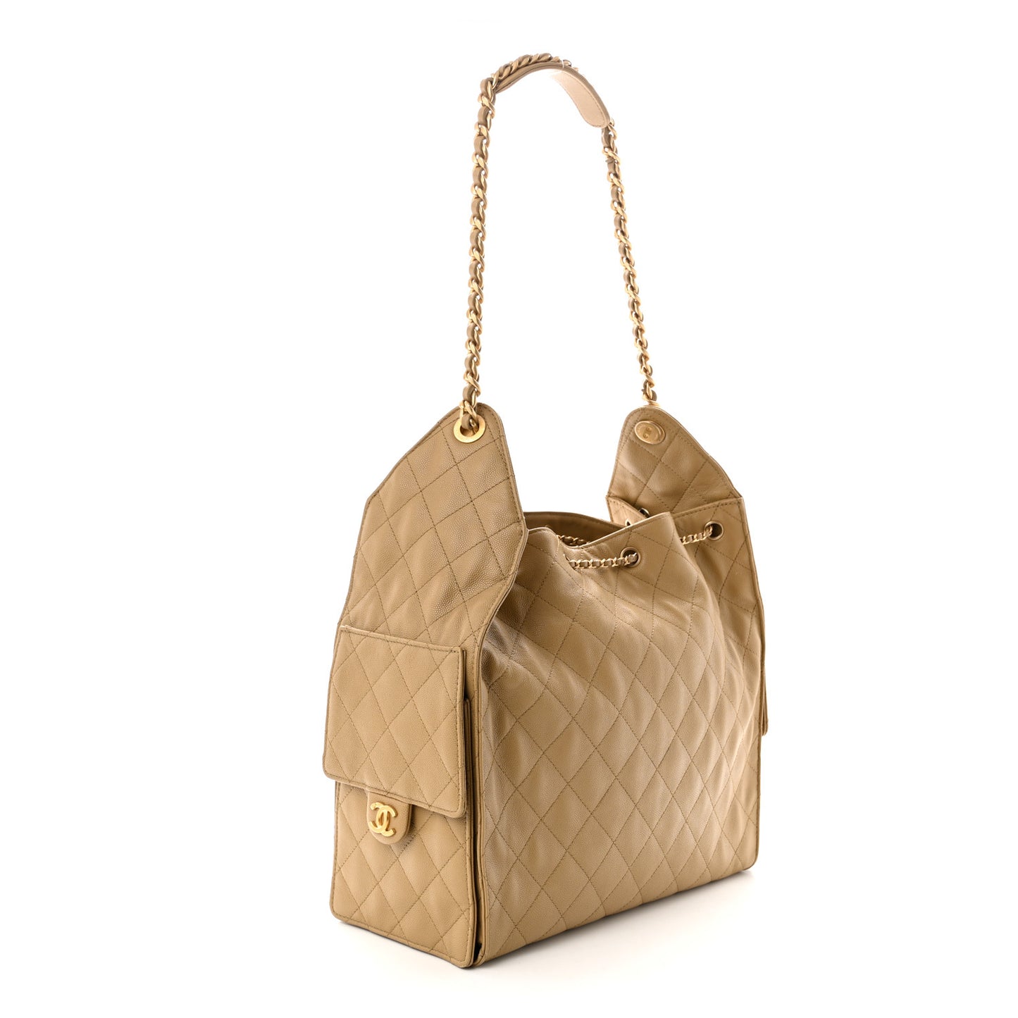 Caviar Quilted Medium Chanel 25 Handbag Dark Beige