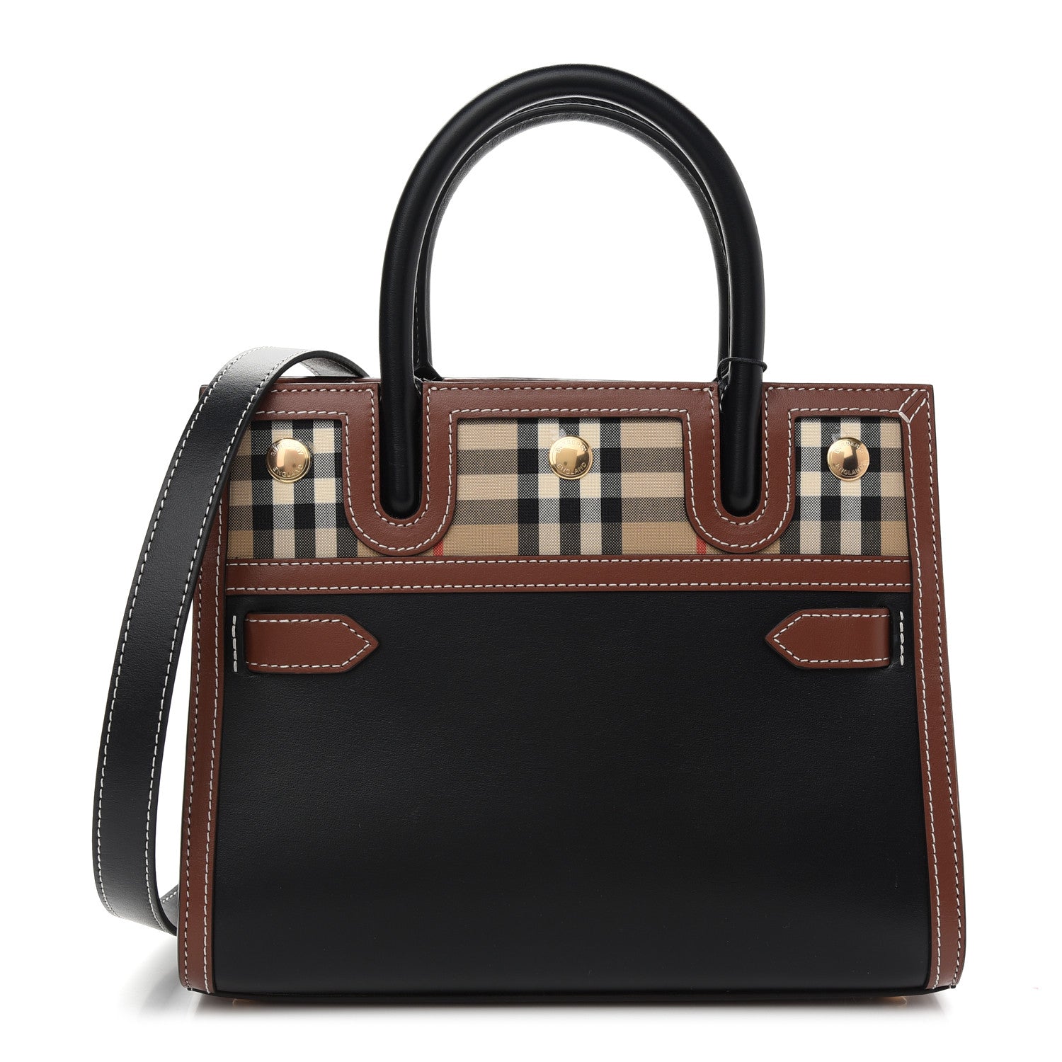 Burberry Calfskin Vintage Check Mini Two Handle Title Bag Black 1 of 8