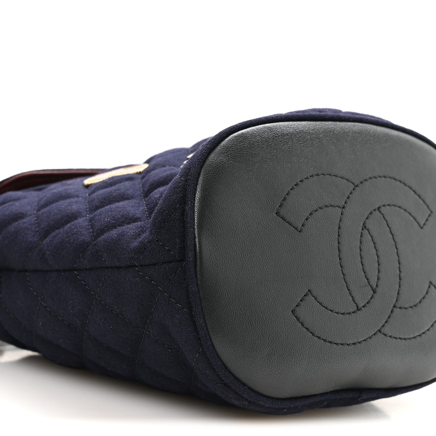 Wool Lambskin Quilted Paris Hamburg Charms Bucket Bag Dark Navy