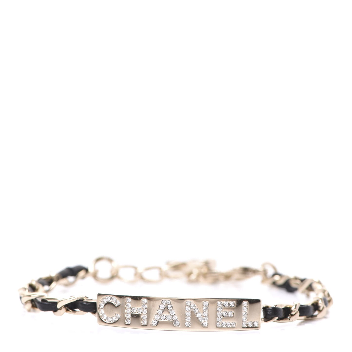 Metal Lambskin Crystal Sergeant Bracelet Gold