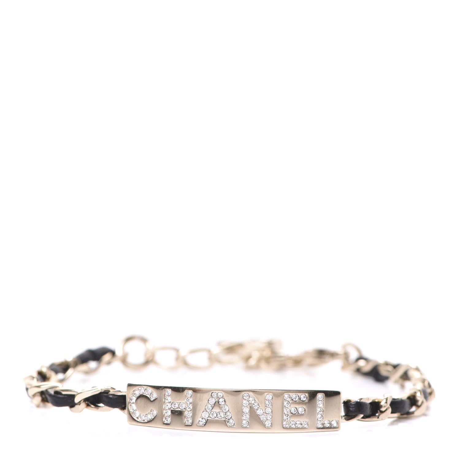 Chanel Metal Lambskin Crystal Sergeant Bracelet Gold 1 of 3