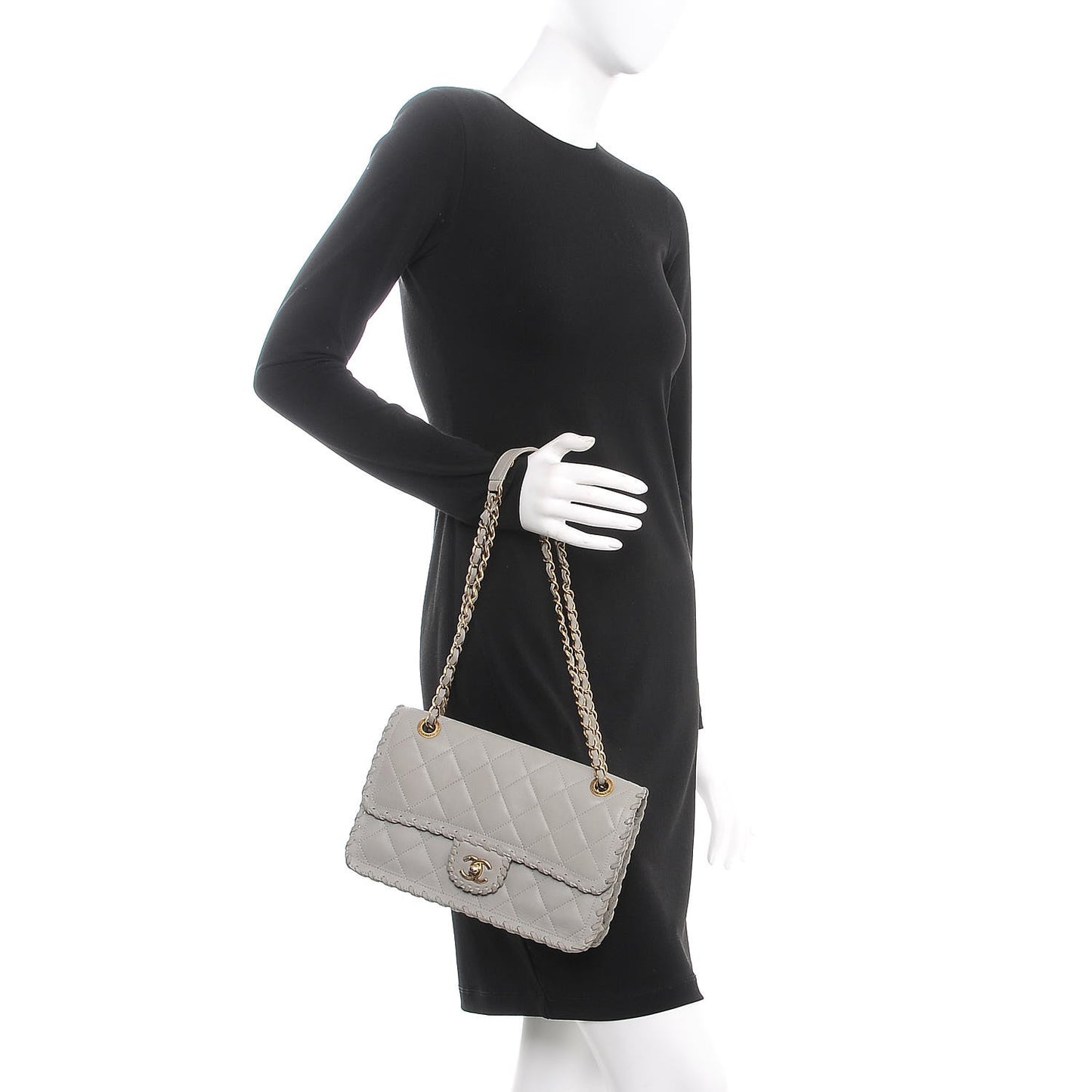 Iridescent Calfskin Medium Happy Stitch Flap Grey