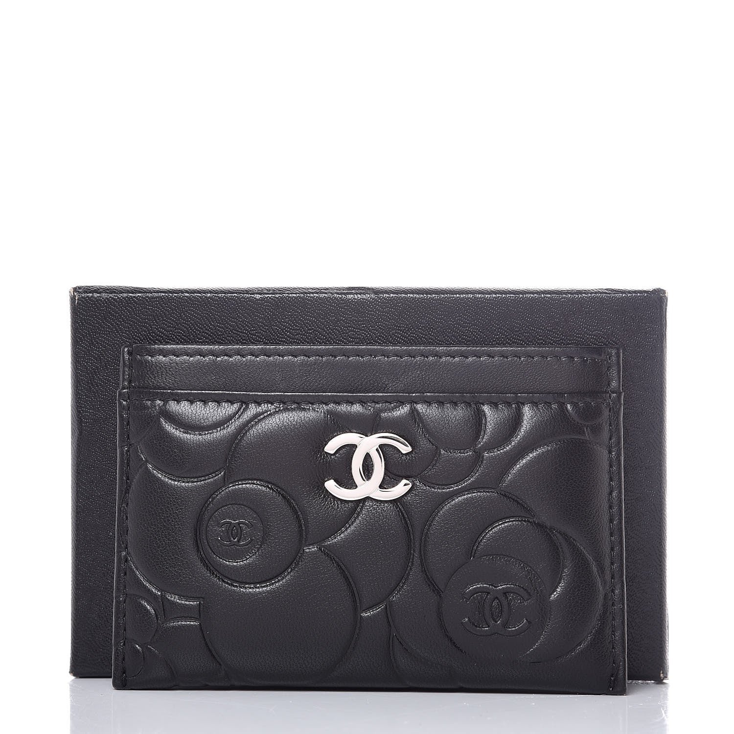 Chanel Lambskin Camellia Embossed Card Holder Black 9 of 9