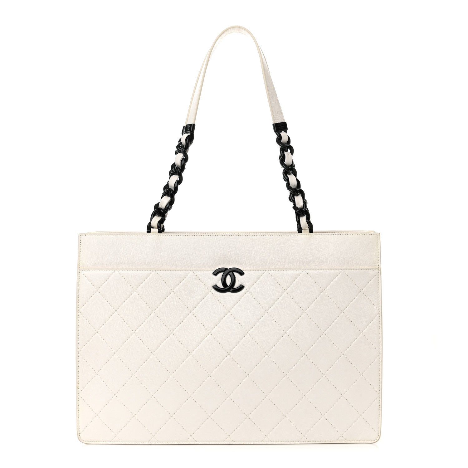 Chanel Caviar Quilted My Everything Large Shopping Tote White Black 1 of 12