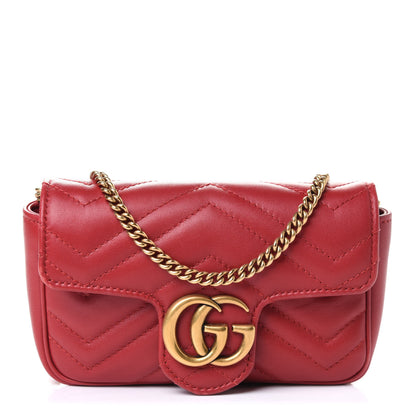 Gucci Calfskin Matelasse Super Mini GG Marmont Shoulder Bag Hibiscus Red 1 of 4