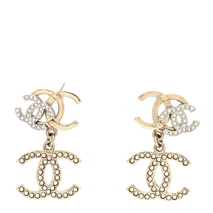 Chanel Crystal Pearl Double CC Drop Earrings Gold Silver 1 of 4