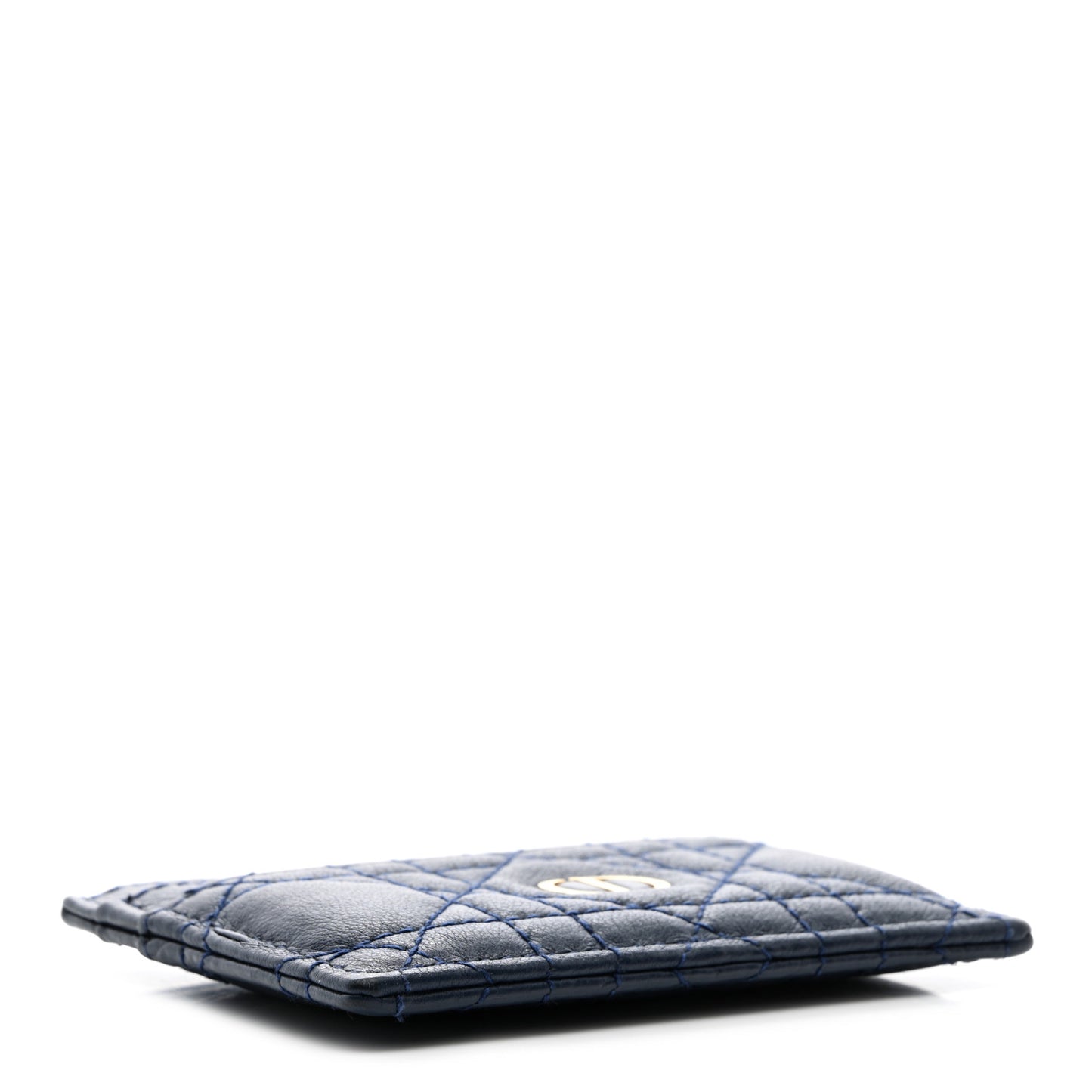 Supple Calfskin Cannage Caro Fresia Card Holder Navy