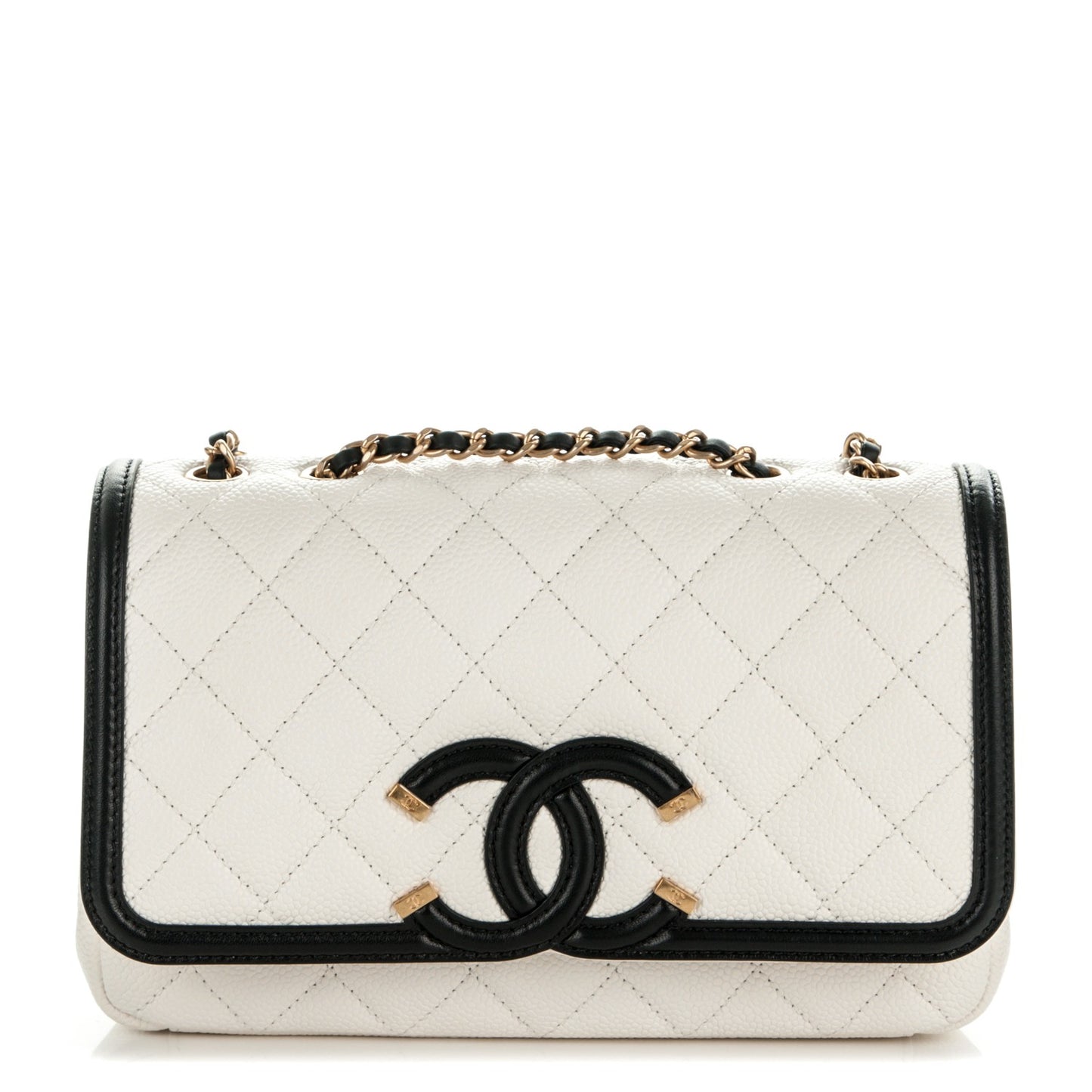 Caviar Quilted Small CC Filigree Flap White Black