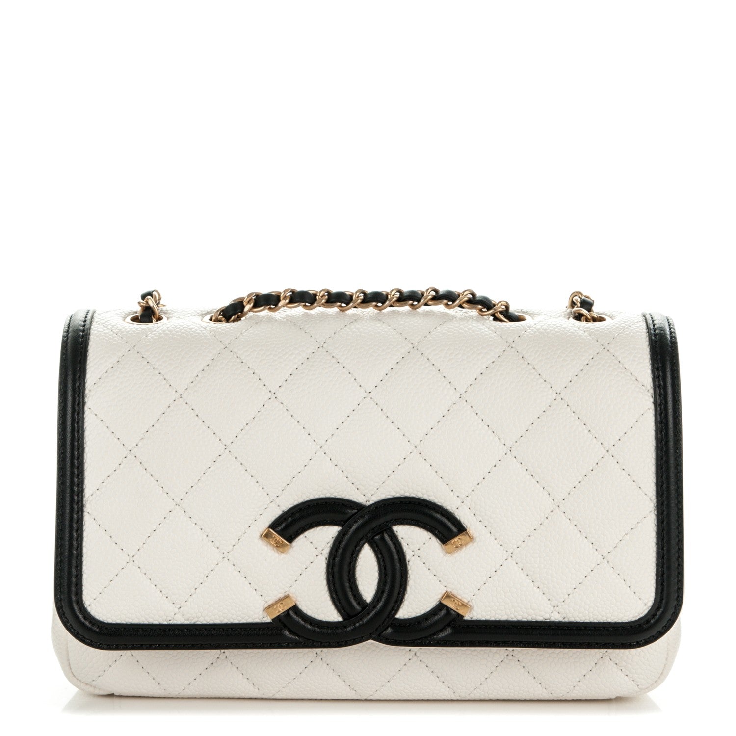 Chanel Caviar Quilted Small CC Filigree Flap White Black 1 of 7
