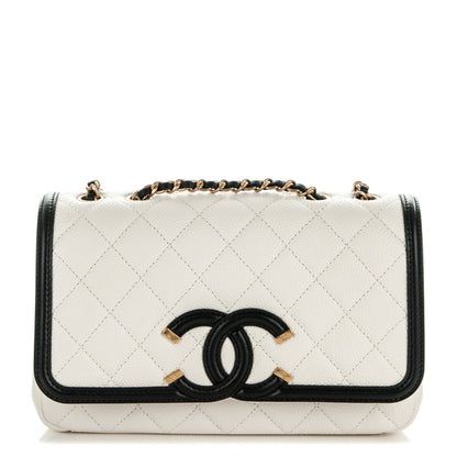 Chanel Caviar Quilted Small CC Filigree Flap White Black 1 of 7