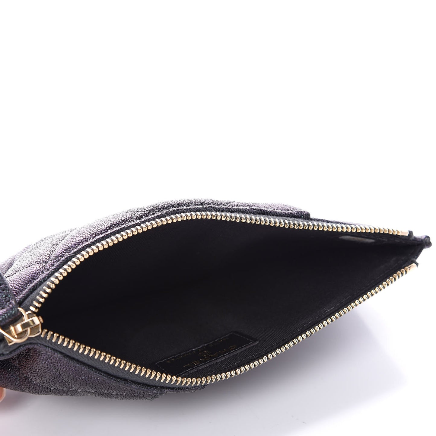 Iridescent Caviar Quilted Classic Flat Wallet Pouch Black