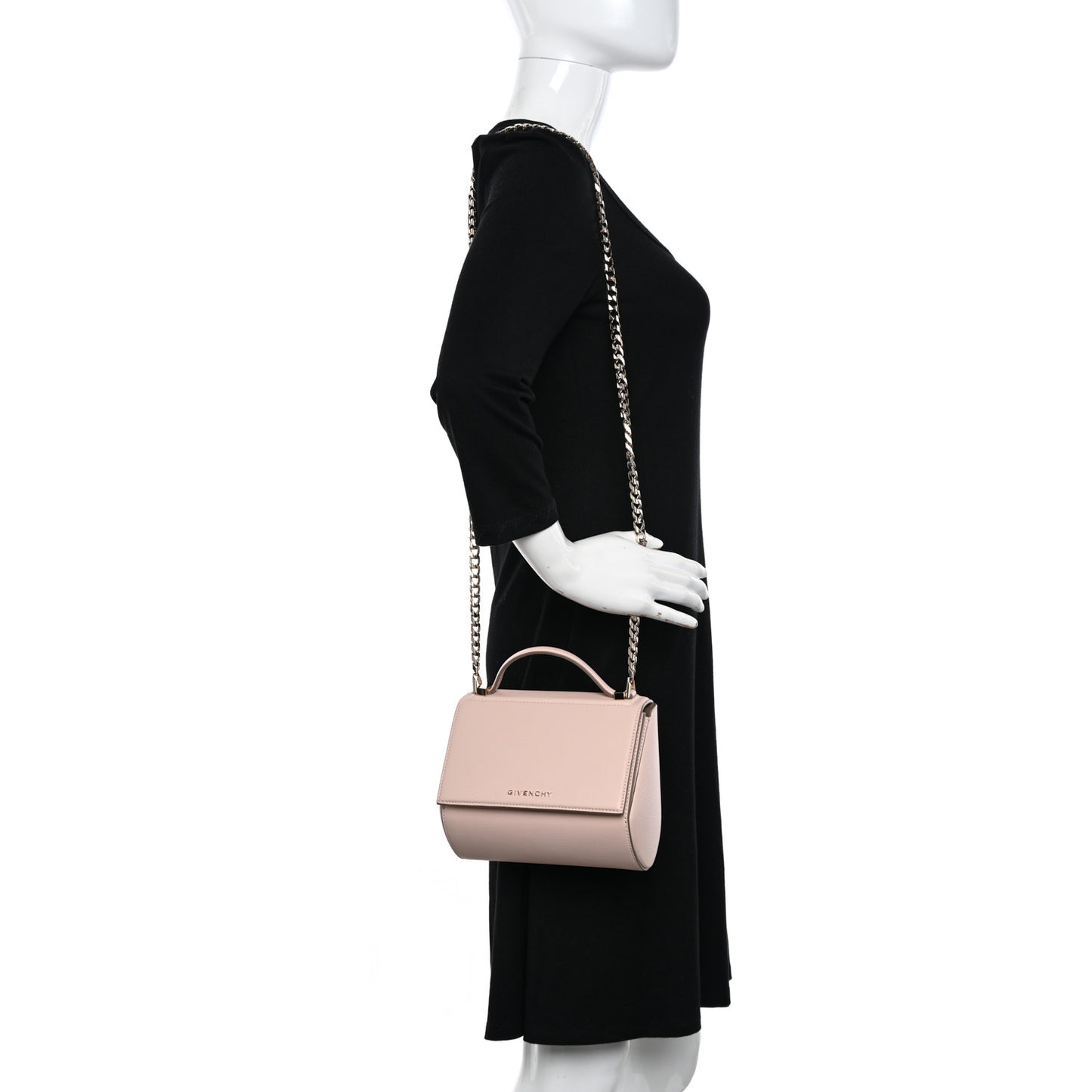 Textured Calfskin Mini Pandora Box Chain Crossbody Bag Powder Pink
