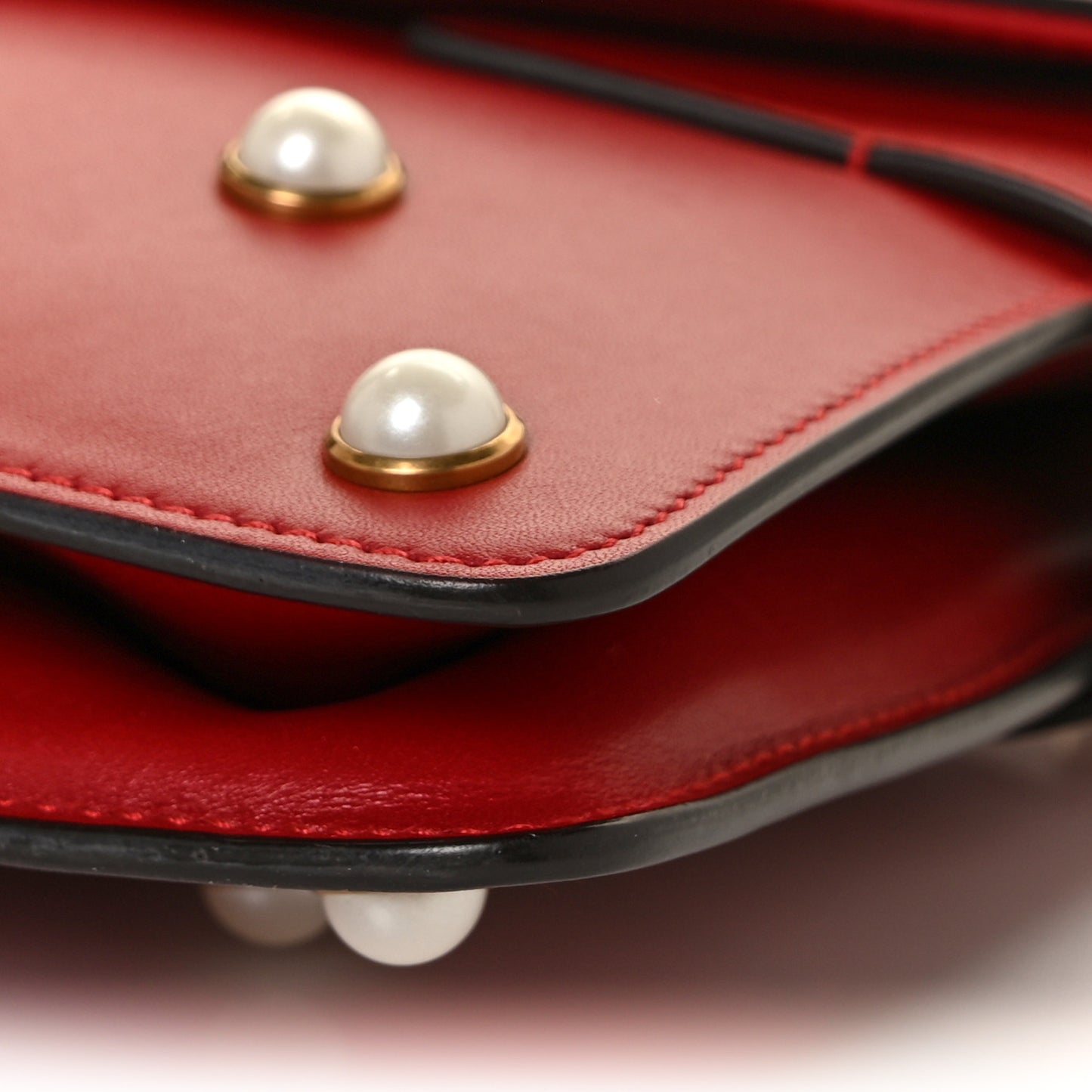 Calfskin Pearl Queen Margaret Studded Mini Broadway Bag Red