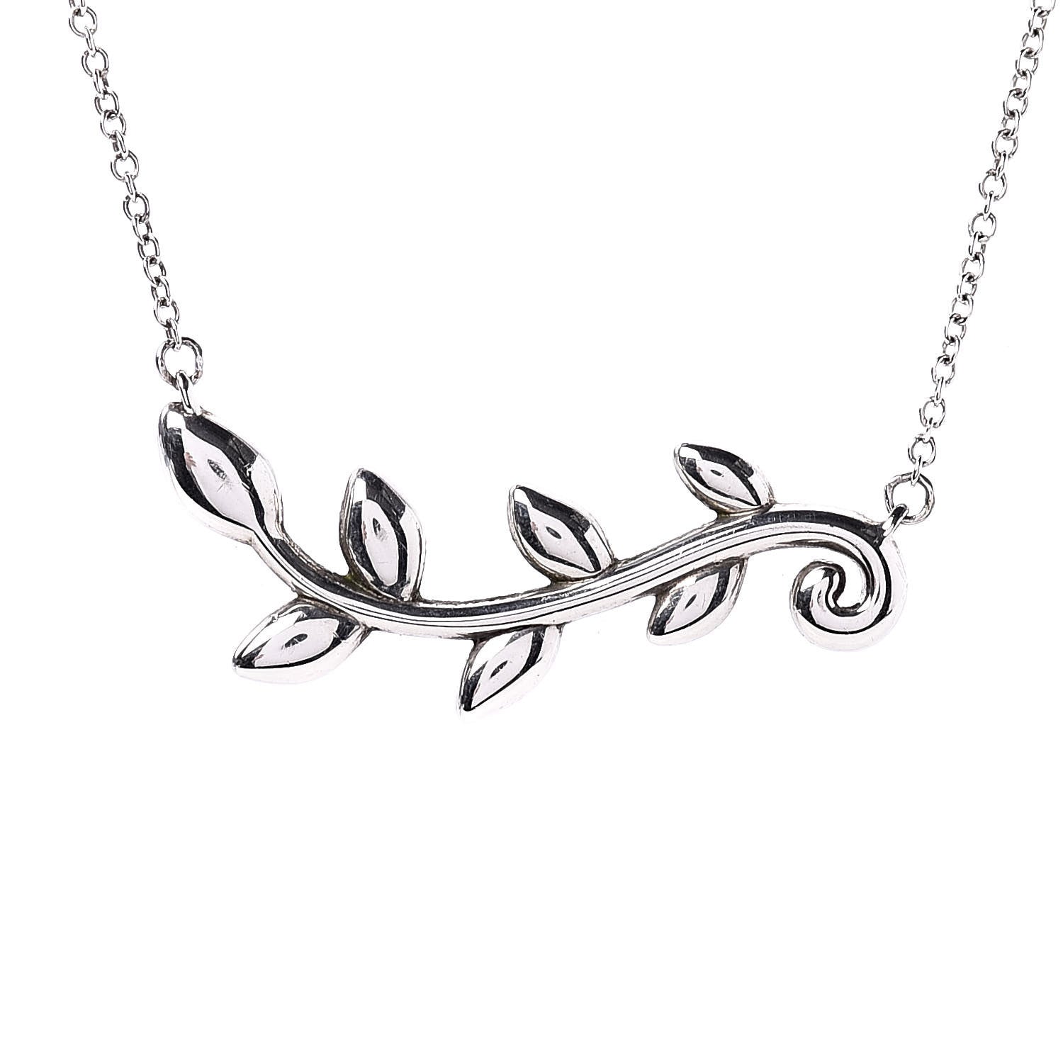 Tiffany Sterling Silver Paloma Picasso Olive Leaf Vine Pendant Necklace 4 of 7