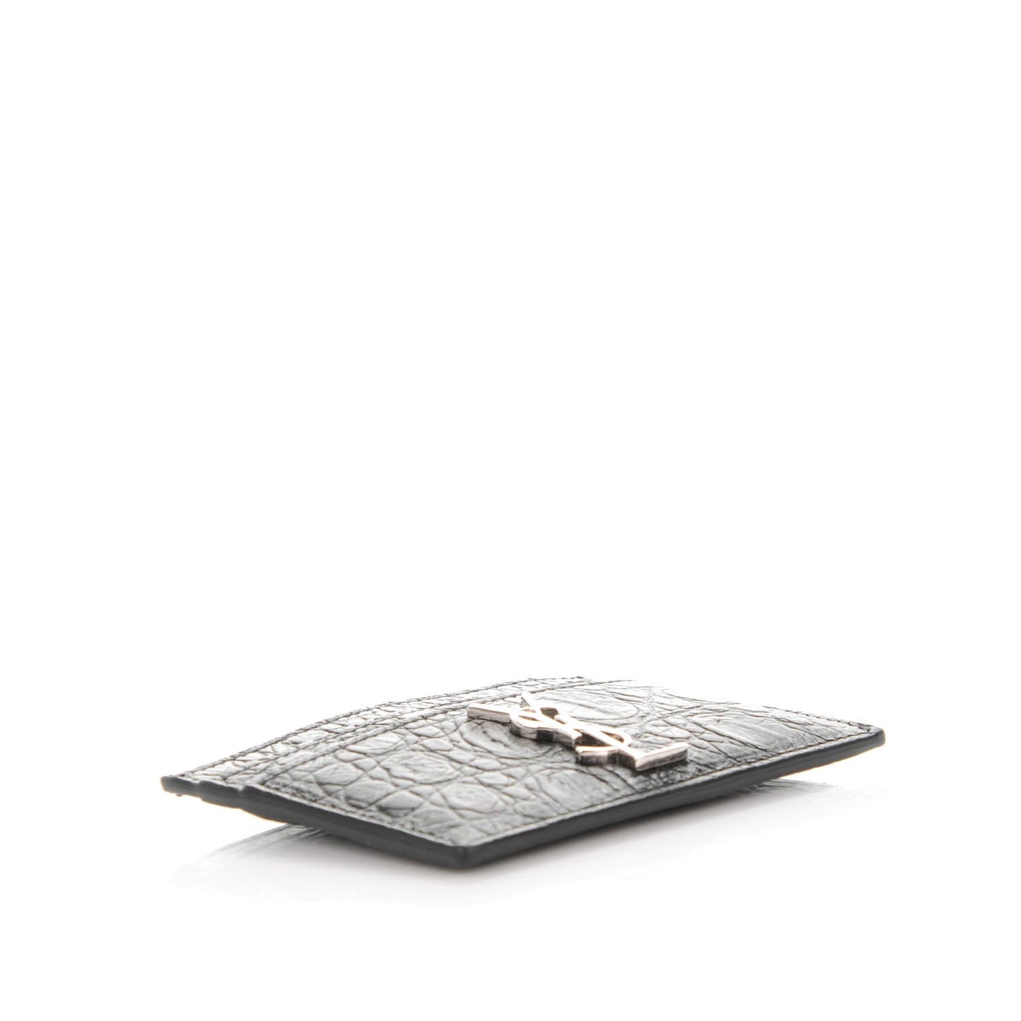 Calfskin Crocodile Embossed Card Case Black