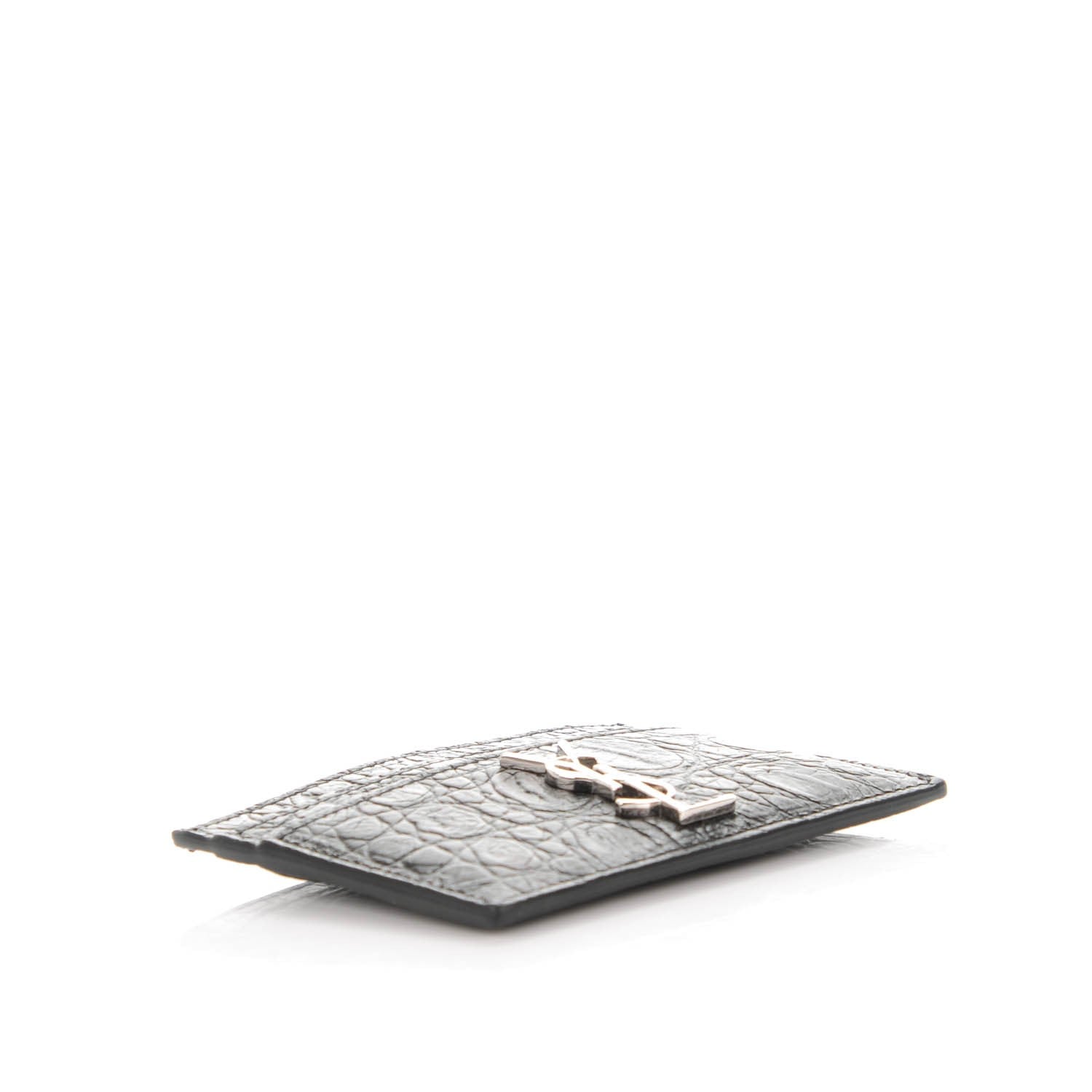Saint Laurent Calfskin Crocodile Embossed Card Case Black 4 of 7