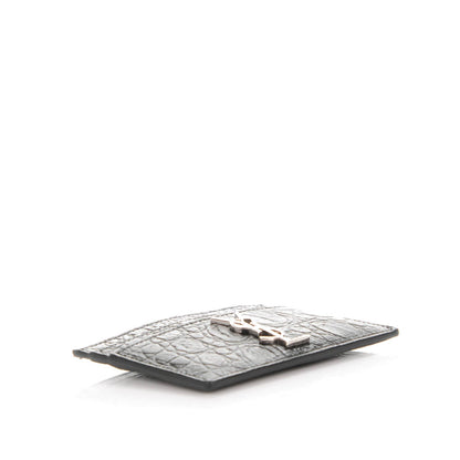 Saint Laurent Calfskin Crocodile Embossed Card Case Black 4 of 7
